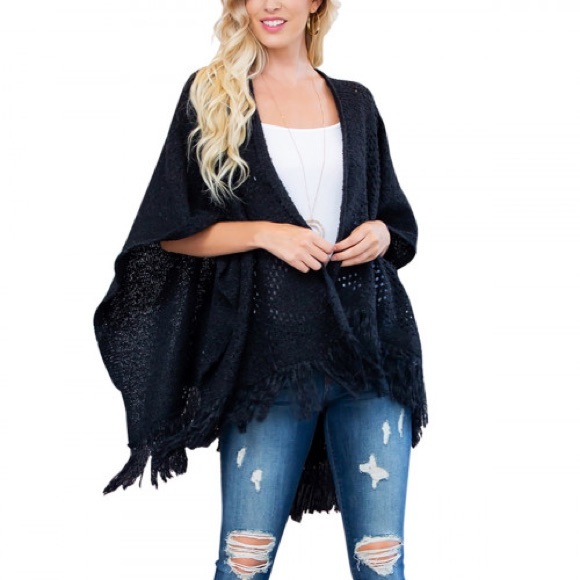 Accessories - Black Soft Fringe Shawl